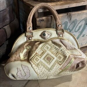 Vintage 80s 90’s NAS Patchwork Handbag | Faux Reptile "Frog Skin" Boho Satchel